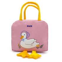 2 PCS Little Yellow Duck Cute Bento Bag Insulation Canvas Lunch Box Bag(Pink)