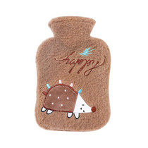 2 PCS Hot Compress Stomach Plush Water Injection Hot Water Bottle Flannel Cover Cartoon Hand Warmer(Brown)