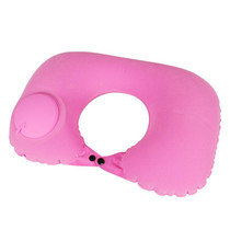 Travel Inflatable Press U-Shaped Neck Guard Pillow, Colour: Flocked U009-02Rose Red