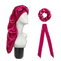 3 PCS/Set Hair Care Long Cap + Turban + Hair Ring(Rose Red)