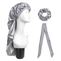 3 PCS/Set Hair Care Long Cap + Turban + Hair Ring(Silver)
