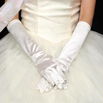 1pair Bride Gloves Satin Long Vintage Travel Sunscreen Dress Wedding Gloves(Beige)