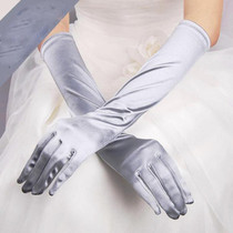 1pair Bride Gloves Satin Long Vintage Travel Sunscreen Dress Wedding Gloves(Silver White)