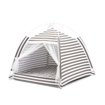 Four Seasons Cat and Dog Litter Detachable Cotton and Linen Tent Litter(Gray Stripes)