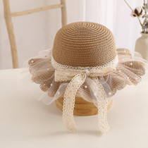 Parent-child Princess Style Beach Hat Straw Hat Adult 56-58cm(Khaki)