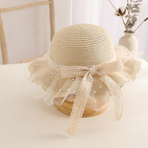 Parent-child Princess Style Beach Hat Straw Hat Child 52-54cm(Beige)