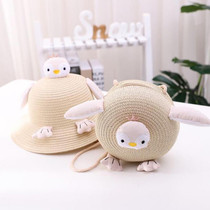 Girls Sunshade Bucket Hat Children Penguin Straw Hat & Bag Set(Beige)