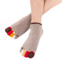 Men Low Top Color Sweat Absorbing Five Finger Cotton Socks, Free Size(Khaki)