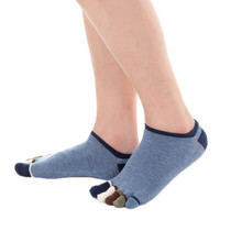 Men Low Top Color Sweat Absorbing Five Finger Cotton Socks, Free Size(Blue)