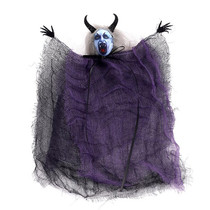 Halloween Decorations Horror Evil Ghost Doll Pendant Haunted House Decoration Props(Purple)