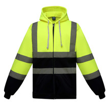 Reflective Hooded Zipper Sweatshirt Outdoor Sports Fleece Reflective Clothing, Size: M(Yellow+Navy Blue)