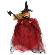 Halloween Terror Pumpkin Doll Pendant Haunted House Party Hanging Ghost Props(Red)