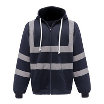 Reflective Hooded Zipper Sweatshirt Outdoor Sports Fleece Reflective Clothing, Size: M(Navy Blue)