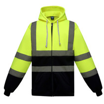 Reflective Hooded Zipper Sweatshirt Outdoor Sports Fleece Reflective Clothing, Size: L(Yellow+Navy Blue)