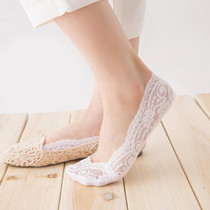 Summer  Girl Silica Gel Lace Boat Socks Invisible Cotton Sole Non-slip Antiskid Slippers Anti-Slip Sock(White)