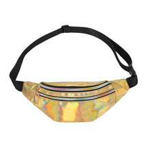 Women Punk Laser Glossy PU Double Zipper Chest Bag Casual Waist Bag(Yellow)