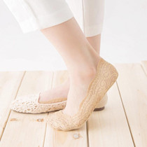 Summer  Girl Silica Gel Lace Boat Socks Invisible Cotton Sole Non-slip Antiskid Slippers Anti-Slip Sock(Skin color)