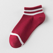 20 Pairs College Wind Striped Boat Socks Women Casual Cute Socks(Wine Red)