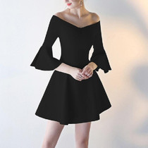 Summer Short Off Shoulder Dress Birthday Party Carpet Dress, Size:XS(Black)