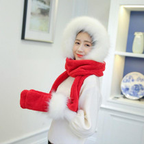 Autumn and Winter One-piece Warm Scarf Gloves Bomber Hats for Women, Size:One Size(Red and White)