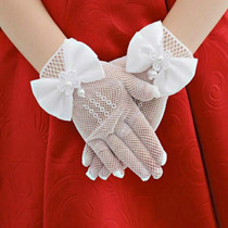 Thin Flower Girls Wedding Gloves Mesh Bow-knot Gloves, One Pair, Size:4-15 Years Old(White)