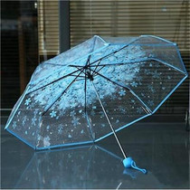 2 PCS Cherry Blossom Transparent Triple-fold Umbrella Individual Folding Umbrella(Blue)