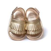Casual Fashion PU Fringed Baby Sandals, Size:12cm/83g(Golden Cloth Bottom)