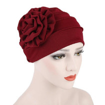 Solid Color Side Flower Turban Hat Women Confinement Hat, Size:Adjustable(Red Wine)