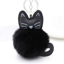 Fluffy Rabbit Fur Ball Cat Head Doll Toy Pompom Plush Keychains(Black)