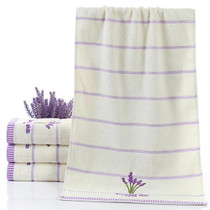 Pure Cotton Thicken Stripe Face Towels Lavender Pattern Absorbent Face Towels(White)