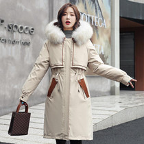 Mid-length Large Fur Collar Padded Coat Jacket (Color:Creamy Size:white_L)