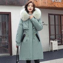 Mid-length Large Fur Collar Padded Coat Jacket (Color:Green Size:XXL)