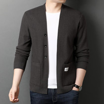Men Knit Cardigan V-Neck Jacket (Color:Gray Size:XXL)