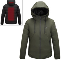 Men and Women Intelligent Constant Temperature USB Heating Hooded Cotton Clothing Warm Jacket (Color:Army Green Size:L)