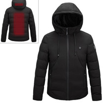 Men and Women Intelligent Constant Temperature USB Heating Hooded Cotton Clothing Warm Jacket (Color:Black Size:6XL)