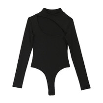 Creative Hollow Tight-fitting Long-sleeved Jumpsuit (Color:Black Size:L)