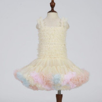 Girls Sling Puffy Solid Color Dress (Color:Ice Cream Color Size:130)