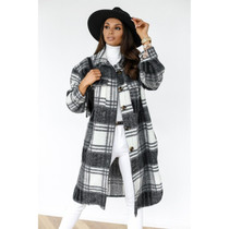 Autumn And Winter Long-sleeved Plaid Printed Shirt Jacket (Color:Black Size:M)