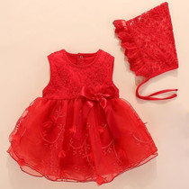 Baby Sleeveless Mesh Dress (Color:Red Size:6M)
