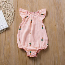Baby Girl Fold Print Cartoon Pattern Jumpsuit (Color:Pink Radish Size:100)