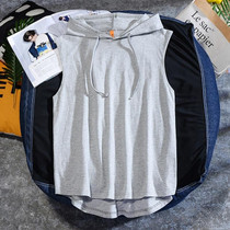 Casual Sleeveless T-shirt Hooded Vest Loose Cotton Waistcoat Sports Vest (Color:Grey Size:XXL)