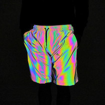 Summer Fashion Colorful Reflective Shorts Loose for Men (Color:Black Size:XL)