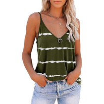 V-neck Striped Sleeveless T-Shirt Camisole for Ladies (Color:Army Green Size:L)