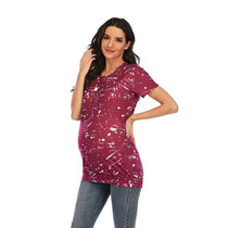 Tie-dye Short-sleeved T-shirt Plus Size Maternity Wear (Color:Wine Red Size:XL)