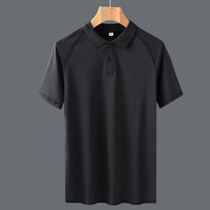Summer Solid Color Casual Polo Shirt Ice Silk Short-sleeved T-shirt For Middle-aged And Elderly Men (Color:Black Size:L)