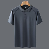 Summer Solid Color Casual Polo Shirt Ice Silk Short-sleeved T-shirt For Middle-aged And Elderly Men (Color:Dark Gray Size:XL)