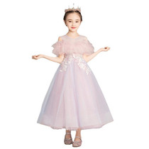 Embroidery Flower Pattern Long Lace Princess Dress Pettiskirt Performance Formal Dress for Girls (Color:Pink Size:160cm)