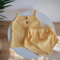 Baby Camisole Triangle Shorts Homewear Two-piece Suit (Color:Yellow Size:90cm)
