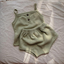 Baby Camisole Triangle Shorts Homewear Two-piece Suit (Color:Dark Green Size:80cm)