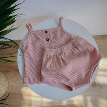 Baby Camisole Triangle Shorts Homewear Two-piece Suit (Color:Pink Size:100cm)